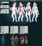 4_toes 5_fingers animal_genitalia anthro armor balls feet fingers front_and_back front_view fur genitals male multiple_outfits nude rear_view red_body red_fur sheath solo text toes white_body white_fur frostwyrm102 digital_extremes tencent warframe canid canine kubrow mammal english_text flat_colors hi_res model_sheet