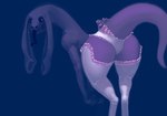 anthro big_butt butt clothing female floppy_ears lingerie looking_at_viewer looking_back looking_back_at_viewer presenting presenting_hindquarters purple_body purple_eyes purple_skin rear_view simple_background solo tail thick_tail thick_thighs tongue tongue_out wide_hips meandraco alien hi_res