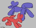 ambiguous_gender balloon balloon_animal balloon_dog balloon_with_face blue_body blush blush_lines dot_eyes feral genitals inflatable penis raised_leg rear_view red_body simple_eyes suggestive toony pilzeze animate_inanimate canid canine living_balloon living_inflatable mammal