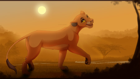 day detailed_background female feral fur grass nude open_mouth orange_body orange_fur outside paws plant sky smile solo sun teeth tongue kitchiki disney the_lion_king kiara_(the_lion_king) felid lion mammal pantherine