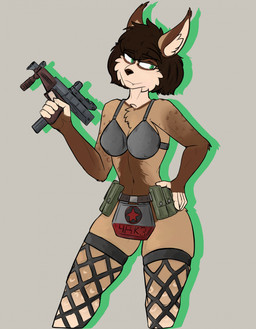 anthro armor dark_hair female green_eyes gun hair military ranged_weapon short_hair solo sr-2m_veresk submachine_gun weapon vizelius dana_(vizelius) felid feline lynx mammal hi_res