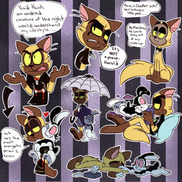 alternative_fashion anthro black_body black_fur clothing collar dialogue duo emo eyeliner fluffy fluffy_tail fur heart_symbol makeup male multicolored_body multicolored_fur outline semi-anthro simple_background tail text toony topwear two_tone_body two_tone_fur umbrella white_body white_fur yellow_sclera 8-bit-britt bunnicula_(series) bunnicula chester_(bunnicula) domestic_cat felid feline felis lagomorph leporid mammal rabbit vampire 1:1 2017 english_text hi_res