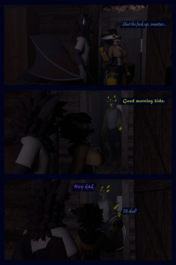 anthro arm_warmers armwear blue_body blue_eyes blue_fur bottomwear building cabin clothing dialogue female fur greeting hoodie house insult leg_warmers legwear male multicolored_body multicolored_fur purple_body purple_fur shirt shorts t-shirt text topwear white_body white_fur wings yellow_eyes flailingfornication european_mythology mythology bat dragon kobold mammal mythological_creature mythological_scalie nardoragon scalie western_dragon wyvern 2:3 3d_(artwork) absurd_res comic digital_media_(artwork) english_text hi_res brother_(lore) brother_and_sister_(lore) father_(lore) father_and_child_(lore) parent_(lore) parent_and_child_(lore) sibling_(lore) sister_(lore)