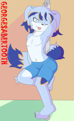 anthro dancing jokerman male pole solo stripper_pole tongue tongue_out young young_anthro young_male georgesabertooth canid canine mammal absurd_res hi_res