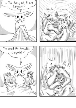 anthro areola bed bed_sheet bedding blush bodily_fluids breasts chain condom cuff_(restraint) dialogue drooling duo female furniture genitals handcuffs male metal_cuffs nipples nodding notched_ear penis pubes restraints saliva scar sexual_barrier_device shaking_head sweat text worried dragonweirdo beastars haru_(beastars) legoshi_(beastars) canid canine canis lagomorph leporid mammal rabbit wolf absurd_res comic english_text hi_res monochrome