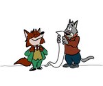 anthro biped bottomwear clothed clothing duo eyes_closed grey_body male necktie pants shirt suit surprise topwear sobieniak brok_the_investigator cowcat_games graff_filsh canid canine domestic_cat felid feline felis fox mammal 2021 hi_res