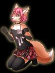 anthro bottomwear clothed clothing collar cosplay crossdressing femboy legwear male simple_background skirt stockings thigh_highs sashatf jaxfenrir canid canine fox mammal 2017 hi_res