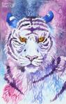 abstract_background ambiguous_form ambiguous_gender brown_eyes feral fur purple_stripes solo stripes white_body white_fur fuzzymaro felid mammal pantherine tiger painting_(artwork) portrait traditional_media_(artwork) watercolor_(artwork)