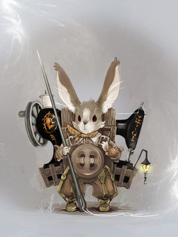 ambiguous_gender anthro button_(fastener) fantasy lamp lantern micro sewing_machine solo thread nejimakick lagomorph leporid mammal rabbit 3:4