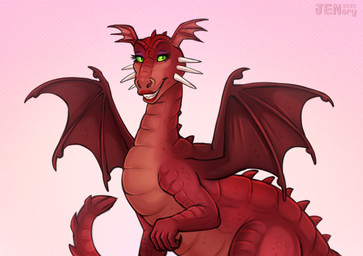 5_fingers cheek_spikes claws ear_frill eyelashes eyeshadow facial_spikes female finger_claws fingers frill_(anatomy) gradient_background green_eyes light lips makeup multicolored_body multicolored_scales pink_background pupils purple_eyeshadow red_body red_claws red_lips red_scales red_spines red_wings scales semi-anthro sharp_teeth simple_background slit_pupils smile smiling_at_viewer solo spikes spikes_(anatomy) spread_wings teeth text toothy_smile two_tone_body two_tone_scales white_spikes wings jenery dreamworks european_mythology mythology shrek_(series) dragon_(shrek) dragon mythological_creature mythological_scalie scalie western_dragon winged_dragon 2025 absurd_res artist_name colored dated digital_drawing_(artwork) digital_media_(artwork) english_description half-length_portrait hi_res lighting portrait shaded