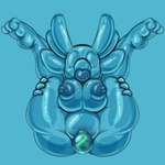 anthro antlers ball_gag big_breasts blue_clothing blue_latex blue_skinsuit breasts bulge clothing gag gagged gynomorph horn intersex latex latex_clothing latex_skinsuit nipple_outline presenting skinsuit solo thick_thighs tight_clothing blueberrygrizzly deer mammal 1:1 2024 hi_res