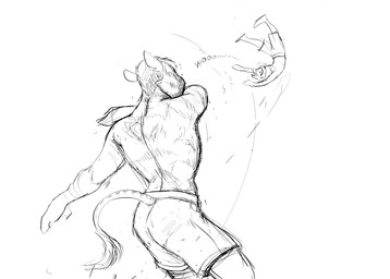 age_difference anthro cheering clothing duo male older_male swimming_trunks swimwear throwing throwing_character younger_male hladilnik bill_(hladilnik) lamb_son_(hladilnik) bovid canid canine canis caprine equid equine horse hybrid mammal sheep wolf hi_res monochrome
