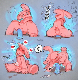 ambiguous_fluids anal anal_masturbation anal_orgasm anal_penetration anthro anus balls blush bodily_fluids breath butt cum cum_while_penetrated cumshot dildo dildo_in_ass dildo_insertion dildo_sitting ejaculation erection fur genital_fluids genitals hands-free heart_symbol humanoid_genitalia lube lube_drip lube_on_dildo male male_penetrated masturbation multiple_poses nude object_in_ass open_mouth orgasm penetration penis pink_body pose sex_toy sex_toy_in_ass sex_toy_insertion simple_background solo sound_effects speech_bubble sweat tail text panken panken_(character) lagomorph leporid mammal rabbit 2025 digital_media_(artwork) hi_res
