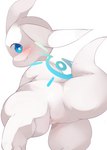 3_toes :> ambiguous_gender anthro arms_in_front blue_eyes blush blush_lines featureless_crotch feet feral kemono looking_at_viewer looking_back looking_back_at_viewer one_ear_up pupils rear_view semi-anthro simple_background solo tail toes white_background white_body white_ears white_pupils white_skin white_tail aoino ambiguous_species 2019 digital_media_(artwork) full-length_portrait hi_res portrait shaded simple_shading