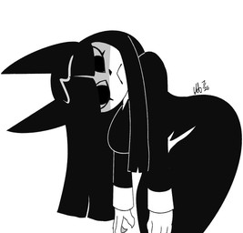 anthro black_clothing black_dress black_ears black_hair breasts clothing dress female fingers hair simple_background solo white_body kiwisharku witchcat_(xarop77) domestic_cat felid feline felis mammal 2025 dated digital_drawing_(artwork) digital_media_(artwork) hi_res monochrome