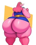 anthro big_butt bottomless butt butt_focus clothed clothing female glistening glistening_body glistening_butt huge_butt hyper hyper_butt looking_at_viewer looking_back open_mouth overweight pink_body presenting presenting_hindquarters rear_view simple_background solo thick_thighs topwear white_background wide_hipped_anthro wide_hipped_female wide_hips sssonic2 petunia_(dyna_soar) avian bird digital_media_(artwork) hi_res