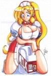 accessory apron big_breasts blonde_hair bottomwear breasts clothed clothing female hair hair_accessory hairband huge_breasts jug milkmaid_(profession) nipple_outline not_furry simple_background skirt smile solo superhero thick_thighs white_background shonuff the_magnificent_milkmaid milkmaid_(the_magnificent_milkmaid) human mammal