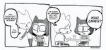 anthro dialogue eyewear glasses group hair long_hair male relatable simple_background text white_background efradraws efrasona felid feline mammal absurd_res comic english_text graphite_(artwork) hi_res monochrome traditional_media_(artwork)