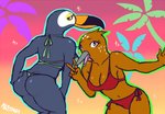 anthro beak bikini bikini_thong breasts butt cleavage clothed clothing duo female gesture hand_gesture holding_butt looking_at_viewer looking_back swimwear tailless tropical two-piece_swimsuit v_sign klostars netflix tuca_and_bertie bertie_(tuca_and_bertie) tuca_(tuca_and_bertie) avian bird ramphastos toco_toucan toucan hi_res