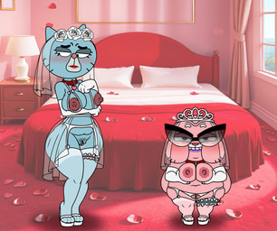 3_toes 4_fingers anthro areola arm_under_breasts arms_bent armwear bare_shoulders bedroom bedroom_eyes belly bent_arm big_areola big_breasts big_ears big_eyes big_glasses big_nipples biped bite biting_lip biting_own_lip black_eyebrows black_eyes black_eyewear black_glasses black_markings black_pubes blue_body blue_breasts blue_ears blue_fur blush bodily_fluids bottomless bottomless_anthro bottomless_female bottomwear bra breast_size_difference breasts bridal_lingerie bride chubby_cheeks clothed clothing collar collar_tag crotchless_clothing crotchless_panties crotchless_underwear cupless_bra curved_eyebrows duo ears_down elbow_gloves elderly elderly_anthro elderly_female eyebrows eyelashes eyewear facial_markings feet female fingers flower flower_crown footwear frilly frilly_clothing front_view fur garter_belt garter_straps genital_fluids genitals glasses glistening glistening_genitalia glistening_vulva gloves half-closed_eyes hand_on_breast hands_on_own_breasts handwear head_markings heart_collar_tag heart_symbol heavy_blush high_heels holding_breast huge_areola huge_breasts huge_nipples humanoid_hands inside iris larger_female leaking leaking_pussy legband legs_together legwear light_body light_fur lingerie lipstick long_eyelashes looking_at_viewer looking_away makeup markings mature_anthro mature_female mouth_closed muzzle_(marking) narrowed_eyes navel nipples no_pupils open_skirt overweight overweight_anthro overweight_female panties photo_background pink_areola pink_blush pink_body pink_ears pink_fur pink_heart pink_nipples pink_nose pink_vulva pivoted_ears plant plantigrade platform_footwear platform_heels pointy_ears pressing_breasts_together prick_ears pubes puffy_areola puffy_nipples purple_lipstick pussy_juice_leaking red_areola red_collar red_lipstick red_nipples round_head round_nose seductive self_bite shoes short_stack shy size_difference skirt slightly_chubby slightly_chubby_anthro slightly_chubby_female smaller_female snout standing straight_legs teeth thick_thighs thigh_highs thighband toes topless topless_anthro topless_female translucent translucent_bottomwear translucent_clothing translucent_legwear translucent_skirt translucent_thigh_highs translucent_veil underwear vaginal_fluids vaginal_fluids_on_leg veil vulva wearing_glasses wedding_veil whisker_markings white_armwear white_bra white_clothing white_elbow_gloves white_eyebrows white_footwear white_gloves white_handwear white_high_heels white_legwear white_lingerie white_markings white_panties white_thigh_highs white_underwear wide_hipped_anthro wide_hipped_female wide_hips wrinkles takeshi1000 cartoon_network the_amazing_world_of_gumball joanna_watterson mary_senicourt domestic_cat felid feline felis lagomorph leporid mammal rabbit 2025 digital_drawing_(artwork) digital_media_(artwork) hi_res photography_(artwork) grandmother_(lore) grandparent_(lore)