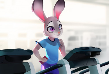 anthro athletic_wear exercise female gym solo treadmill workout polkadod disney zootopia judy_hopps lagomorph leporid mammal rabbit