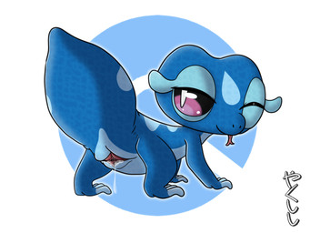animal_genitalia black_sclera bodily_fluids cloaca eyelashes female feral genital_fluids genitals horizontal_cloaca looking_at_viewer looking_back looking_back_at_viewer one_eye_closed pink_eyes purple_eyes raised_tail solo spread_cloaca spreading standing tail tongue tongue_out wink conditional_dnp yakukitsu nintendo pokemon pokemon_winds_and_waves gecqua generation_10_pokemon pokemon_(species) 2026 4:3 digital_media_(artwork)