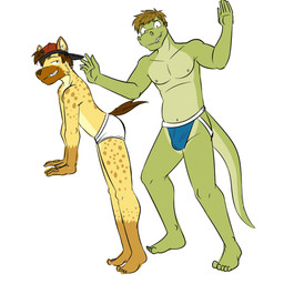 anthro backwards_baseball_cap backwards_hat baseball_cap bite biting_lip briefs butt clothed clothing duo hat headgear headwear imminent_spanking jockstrap jockstrap_only male male/male navel nipples standing suggestive tighty_whities topless underbite underwear underwear_only white_briefs white_clothing white_underwear fuze fuzeyeen gabriel_(fuze) alligator alligatorid crocodilian hyena mammal reptile scalie spotted_hyena 1:1 hi_res