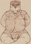 anthro belly blush bulge clothing male necktie overweight overweight_anthro overweight_male police shirt simple_background sitting solo topwear underwear kondo_musashi musabo3neo bear mammal 2014 sketch