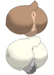 anus backsack balls bodily_fluids body_hair brown_body brown_fur butt butt_shot duo fur genitals hairy_balls male perineum short_tail simple_background sweat sweaty_butt tail white_background white_body white_fur gayousi7 bear mammal 2023 hi_res