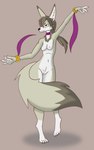 anthro bracelet breasts brown_hair choker clothing countershade_torso countershading dancing female fur genitals gold_(metal) hair jewelry leg_markings markings necklace nipples nude ponytail purple_clothing purple_eyes pussy simple_background small_breasts smile smug socks_(marking) solo streamers tail tan_body tan_fur tuft white_body white_fur flawedspirit maddie_(flawedspirit) canid canine fennec_fox fox mammal true_fox 2025 digital_drawing_(artwork) digital_media_(artwork) flat_colors hi_res shaded simple_shading