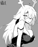 anthro big_breasts breasts cleavage clothed clothing female freckles simple_background solo v-olk deltarune undertale_(series) noelle_holiday deer mammal hi_res monochrome