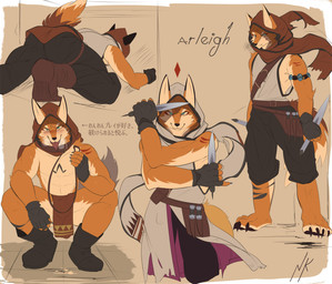 4_toes 5_fingers :3 abs all_fours anthro armlet barefoot belt biceps biped black_bottomwear black_clothing black_nose black_pants black_pawpads blush boots bottomwear breath brown_background brown_body brown_fur bulge butt chest_markings claws cloak clothed clothing collar countershading crouching dagger dipstick_ears dual_wielding ear_markings feet finger_claws fingerless_gloves fingers footwear front_view fully_clothed fur furgonomics gloves handwear holding_knife holding_object holding_weapon hood humanoid_hands kemono knife leash leashed_collar loincloth looking_at_viewer male markings melee_weapon midriff multicolored_body multicolored_ears multicolored_fur multicolored_tail multiple_poses muscular muscular_anthro muscular_male offering_leash open_mouth open_smile orange_body orange_fur pants pawpads pecs pose quads rear_view serious shoes simple_background smile snout solo standing tail tan_body tan_countershading tan_fur tan_inner_ear teal_eyes text toe_claws toes tongue tongue_out topwear two_tone_ears weapon white_bottomwear white_clothing white_topwear nekojita canid canine fox mammal english_text hi_res japanese_text model_sheet translated