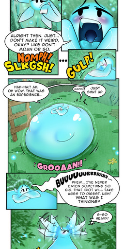 after_vore belly big_belly blue_body duo female female_pred huge_belly outside overweight speech_bubble text vore wings leheart nintendo ocarina_of_time the_legend_of_zelda link navi fairy human hylian mammal 2025 absurd_res comic hi_res