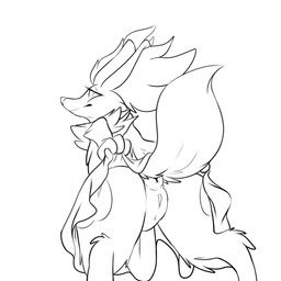 anthro anus biped butt clothing dress female fur genitals hair inner_ear_fluff looking_at_viewer looking_back presenting presenting_hindquarters rear_view simple_background solo spread_legs spreading tuft vulva white_background backsash nintendo pokemon canid canine delphox generation_6_pokemon mammal pokemon_(species) 1:1 2016 absurd_res digital_media_(artwork) hi_res monochrome sketch