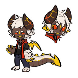 barefoot black_clothing black_jacket black_topwear blue_bottomwear blue_clothing blue_pants bottomwear brown_body brown_tail chibi claws clothed clothing fangs feet hair jacket male open_mouth open_smile pants pupils red_clothing red_eyes red_jacket red_topwear short_hair simple_background slit_pupils smile solo standing tail teeth three-quarter_view topwear unsigned white_background white_body white_hair white_tail wings yellow_body yellow_claws yellow_sclera yellow_tail yellow_wings asnnonaka humanoid 1:1 full-length_portrait headshot_portrait hi_res multiple_images portrait