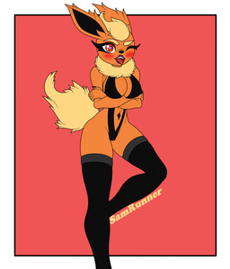 breasts clothing female heart_eyes heart_symbol legwear lingerie makeup presenting school school_uniform small_waist solo spread_legs spreading teacher thigh_highs uniform samrunner nintendo pokemon eeveelution flareon generation_1_pokemon humanoid pokemon_(species) hi_res