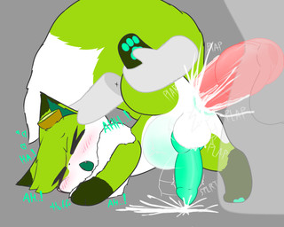 abdominal_bulge anal anal_penetration animal_genitalia animal_penis anthro anthro_on_feral anthro_penetrating anthro_penetrating_feral ass_up balls bestiality big_penis big_tail bodily_fluids butt canine_genitalia canine_penis cum cum_in_ass cum_inside cum_on_ground disembodied_hand dominant duo ejaculation eyes_closed fangs femboy feral feral_penetrated fluffy fluffy_tail food fruit genital_fluids genitals green_body green_penis hair kiwifruit knot knotted_penis larger_dom larger_male looking_pleasured male male/male male_penetrated male_penetrating male_penetrating_male mane moan multicolored_body open_mouth pawpads paws penetration penile penile_penetration penis penis_in_ass plant raised_leg sex simple_background size_difference smaller_male smaller_penetrated tail teeth throbbing throbbing_penis hikiwi anon kowi_(hikiwi) canid canine fox mammal 5:4 colored digital_media_(artwork) hi_res