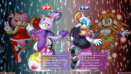 armlet armwear bandage bandaged_leg big_breasts big_butt black_bottomwear black_clothing black_pants boots bottomwear bracelet breasts butt circlet clothing dress elbow_gloves eyeshadow feather_accessory female fire footwear forehead_gem fur gem gloves green_eyes group hair half-closed_eyes handwear high_heeled_boots high_heels jewelry makeup midriff miniskirt narrowed_eyes navel on_one_leg orange_body orange_fur pants peace_symbol piko_piko_hammer pink_body pink_fur purple_body purple_fur red_clothing red_dress sandals shoes skirt standing tail tied_hair tight_bottomwear tight_clothing tight_pants topwear tube_top white_boots white_bottomwear white_clothing white_footwear white_glow white_pants yellow_eyes omegasunburst sega sonic_adventure sonic_the_hedgehog_(series) amy_rose blaze_the_cat rouge_the_bat tikal_the_echidna bat domestic_cat echidna eulipotyphlan felid feline felis hedgehog mammal monotreme