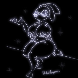 4_fingers anthro big_breasts black_background black_body breasts female fingers simple_background solo thick_thighs rabbit5gamer vib-ribbon vibri lagomorph leporid mammal rabbit