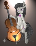 anthro anthrofied black_hair bow_(feature) bow_(stringed_instrument) bow_tie bowed_string_instrument cello cutie_mark female grey_background hair looking_at_viewer musical_instrument purple_eyes simple_background solo string_instrument tail tt-n friendship_is_magic hasbro my_little_pony octavia_(mlp) earth_pony equid equine horse mammal pony