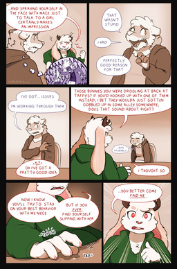 anthro antlers brown_clothing brown_hoodie brown_topwear chair clothed clothing contact_onomatopoeia dialogue duo female floppy_ears fur furniture green_clothing green_hoodie green_topwear hoodie horn laugh long_ears male male/female nervous onomatopoeia open_mouth pepper_spray red_eyes simple_background smug sound_effects speech_bubble speed_lines table text topwear white_body white_fur themuffinly muffin_(themuffinly) winnie_(themuffinly) jackalope lagomorph mammal mustelid musteline true_musteline weasel 2026 comic digital_media_(artwork) english_text hi_res