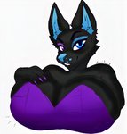 anthro big_breasts big_ears black_body black_fur blue_body blue_fur blue_nose breasts clothing colored_nails eyeshadow female fur hyper makeup nails purple_nails solo mothersatana dusk_fonce bat canid canine fox hybrid mammal