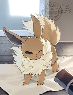 3_toes ambiguous_gender brown_body brown_eyes brown_fur digitigrade dryer feet feral fluffy fur hair_dryer one_eye_closed paws quadruped ruff solo tail tan_body tan_fur toes towel kaminokefusa nintendo pokemon eevee generation_1_pokemon pokemon_(species) 2025 digital_media_(artwork) full-length_portrait hi_res portrait watermark
