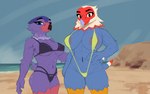 accipitrid accipitriform anthro avian beach bikini bird clothing duo duo_focus female group hi_res simple_background simple_coloring sketch sky standing string swimwear water