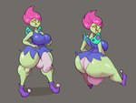 anthro balls_outline big_breasts big_butt breasts bulge butt clothing detailed_bulge dress footwear genital_outline green_body gynomorph hair huge_thighs intersex penis_outline pink_hair shoes solo thick_thighs wings yellow_eyes jovi_cap ben_10 cartoon_network alien fairy nemuina hi_res