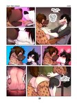 anthro anthro_on_anthro apron biped bite biting_lip black_body black_fur black_hair black_nose black_text blush bodily_fluids boxers_(clothing) briefs brown_body brown_fur brown_hair bulge bulge_from_behind butt claws clothed clothing dialogue duo eyebrows fangs feet french_kissing fur green_eyes hair kissing licking_tongue male male/male markings multicolored_body multicolored_fur muscular muscular_anthro muscular_male pantsless pantsless_anthro pantsless_male paws shirt sitting spots spotted_body spotted_fur sweat tail tank_top teeth text tighty_whities toes tongue tongue_out topwear two_tone_body two_tone_fur underwear white_body white_briefs white_clothing white_fur white_underwear zourik felipe_(zourik) kevin_(zourik) border_collie canid canine canis collie domestic_dog herding_dog hyena mammal pastoral_dog sheepdog 3:4 absurd_res comic english_text hi_res