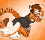 5_toes anthro butt clothing colored_nails feet foot_focus heart_symbol humanoid_feet male male_feet nails plantigrade shirt smile solo tank_top toes topwear sebafox ryan_(sebafox) felid mammal pantherine tiger 2015