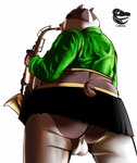 alto_saxophone anthro backsack balls biped bottomwear butt cheerleader clothed clothing crossdressing genitals male male_anthro musical_instrument no_underwear overweight overweight_male presenting presenting_hindquarters saxophone skirt solo topwear wind_instrument woodwind_instrument camcroc cartoon_network mao_mao:_heroes_of_pure_heart badgerclops badger mammal mustelid musteline absurd_res hi_res