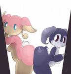 anthro big_butt breasts butt butt_bump butt_squish butts_touching duo female female/female looking_at_another nude pink_body pink_skin purple_body purple_skin scut_tail short_tail simple_background squish tail ota_(artist) nintendo pokemon audino generation_5_pokemon generation_8_pokemon indeedee pokemon_(species) hi_res