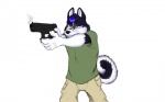 anthro clothing gun hair handgun heterochromia holding_gun holding_object holding_ranged_weapon holding_weapon male pistol ranged_weapon simple_background solo weapon white_background chewfox kalus canid canine canis domestic_dog husky mammal nordic_sled_dog spitz 16:10 widescreen